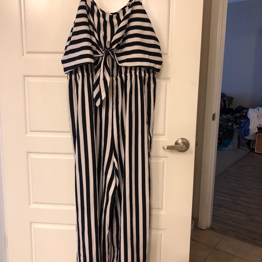 Black vertical striped jumpsuit